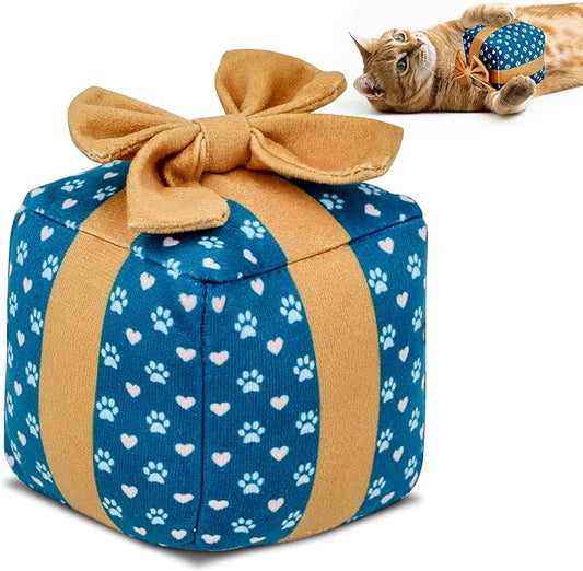 PUPROAR Gift Box Cat Toy, Cat Birthday Toy with Catnip and Crinkle, Cute Indoor Gift for Cats