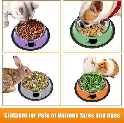 Serentive 3 Pcs Non-Slip Stainless Steel Small Cat Food Bowls - Unbreakable, Thicken 7 Oz Cat Dishes - Indoor, Removable Rubber Base, Easily Clean, Lovely Color