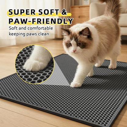 Cat Litter Mat, 30"X24" Large Double Layer Litter Trapping Mat, Waterproof/Urineproof, Easy to Clean Kitty Litter Mats for Floor, Scatter Control (Black-2Pack)