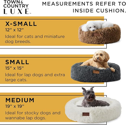 Town & Country Luxe CuddleTown Fuzzy Solid Donut Pet Bed, Soft, Cozy & Calming, Non-Slip Bottom, 100% Machine Washable, Dark Grey, Small 24"x24"x7" Round