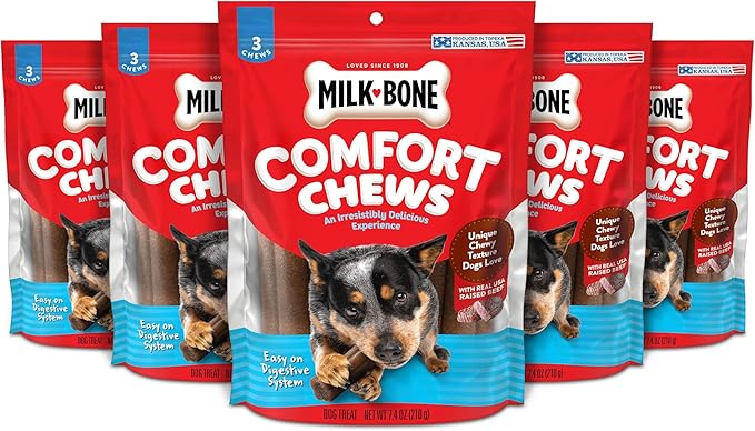 Milk-Bone Comfort Chews, Dog Treats with Unique Chewy Texture and Real Beef, 3 Chews (Pack of 5)