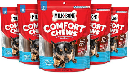 Milk-Bone Comfort Chews, Dog Treats with Unique Chewy Texture and Real Beef, 3 Chews (Pack of 5)