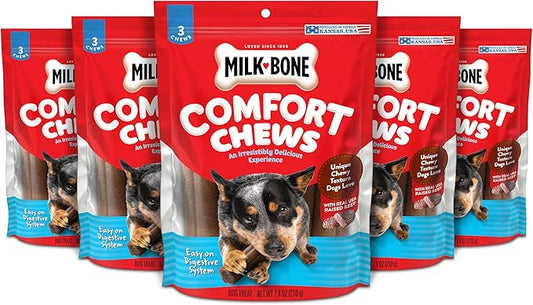 Milk-Bone Comfort Chews, Dog Treats with Unique Chewy Texture and Real Beef, 3 Chews (Pack of 5)