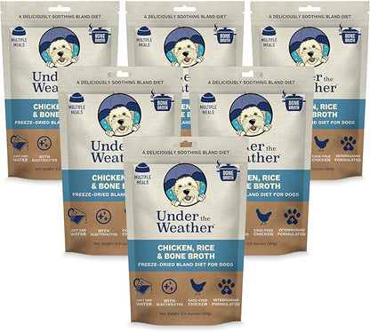 Under the Weather Easy to Digest Bland Diet for Sick Dogs - Always Be Ready - Contains Electrolytes - Gluten Free, All Natural, Freeze Dried 100% Human Grade Meats - 6 Pack Chicken, Rice & Bone Broth