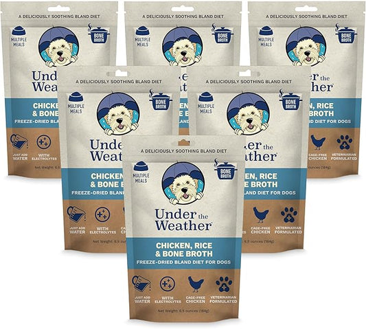 Under the Weather Easy to Digest Bland Diet for Sick Dogs - Always Be Ready - Contains Electrolytes - Gluten Free, All Natural, Freeze Dried 100% Human Grade Meats - 6 Pack Chicken, Rice & Bone Broth