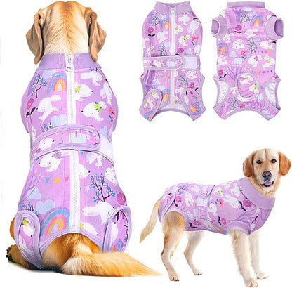 Lukovee Recovery Suit for Dogs, Zipper On Dog Surgery Suit for Female Male Dog, Onesies Bodysuit Prevent Licking Spay Abdominal Wounds Bandages E-Collar Alternative (Purple, XS)