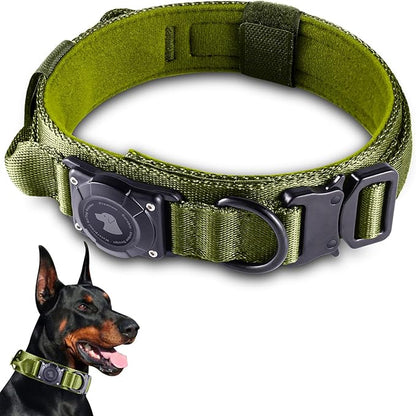 2026 Upgrade Waterproof AirTag Dog Collar, Military Tactical Dog Collar with AirTag Holder, Comfortable Control Handle and Metal Buckle, GPS Dog Collar Holder for Medium to Large Dogs (ArmyGreen, M)