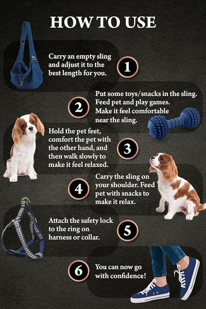 Noah & Paw Dog Sling Carrier for Small Dogs 3-10lb, Dog Sling for Small Dogs and Cats, Dog Carrier with Adjustable Padded Strap, Premium Denim, Lined with Fur, Double Safety Feature, Machine Washable