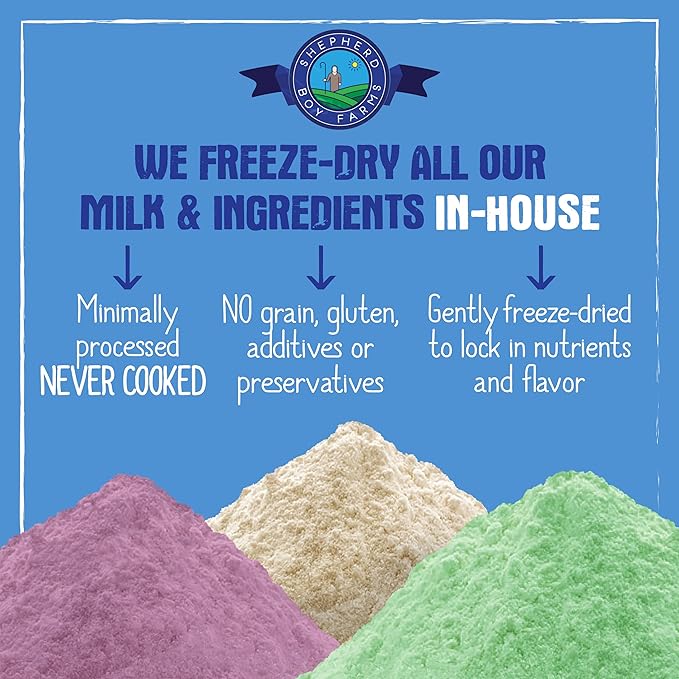 Shepherd Boy Farms Freeze Dried Raw Goats Milk with Probiotics for Dogs & Cats (Classic), High Protein Digestible Goat Milk for Sensitive Stomachs, Food Topper, Dog Camping Essentials - Makes 32 FL OZ