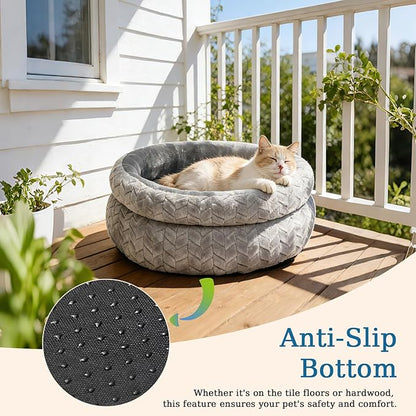 Dual-Layer Donut Cat Bed - Fluffy Round Bed for Small Pets - Ultra-Soft Cat Donut Bed for Cozy Sleep (Grey, 16 * 16 * 5.5 inch / 40 * 40 * 14 cm)