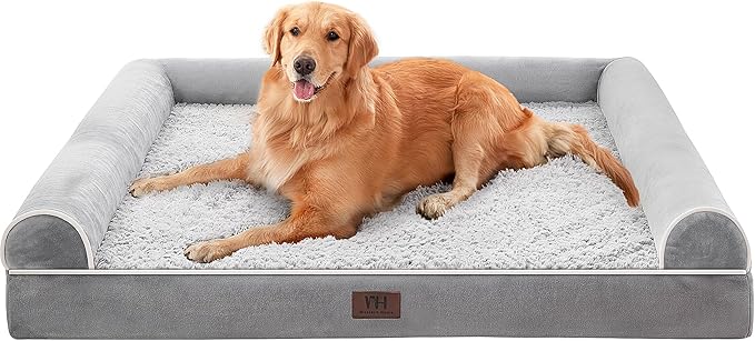 WESTERN HOME Large Dog Bed, Orthopedic Dog Beds with Waterproof Lining, XL Pet Couch with Removable Washable Cover and Nonskid Bottom, Extra Large Sofa Bed, Grey