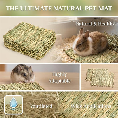 Sukh 2 PCS Rabbit Grass Mats - Natural Hay Woven Bunny Rabbit Bad Cage Mats Pet Bedding Cooling Sleeping Nesting & Toys for Hamster Bunny Chinchilla Guinea Pig Mouse Bird and Other Small Animal