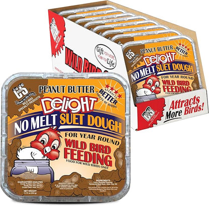 C&S Peanut Butter Delight No Melt Suet Dough, Suet Cakes for Wild Birds Including Wrens, Woodpeckers, Cardinals, Songbirds, Jays and More, 8 Pack