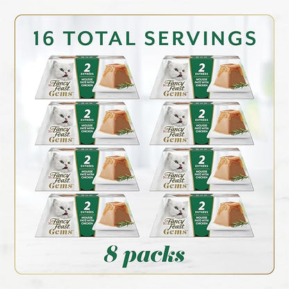 Fancy Feast Gems Pate Cat Food Mousse with Chicken and a Halo of Savory Gravy Cat Food - 4 oz. Boxes,(Pack of 16)