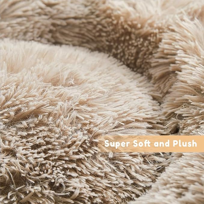 Cat Beds for Indoor Cats - Cat Bed Washable 20 inches, Dog Beds for Small Medium Dogs, Anti Anxiety Round Fluffy Plush Faux Fur Pet Bed, Thick Bottom (Light Brown, Medium)