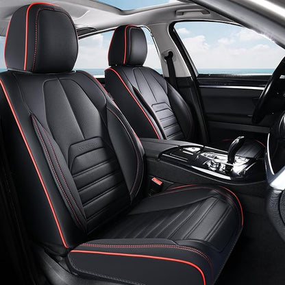 Coverado Car Seat Covers Front Seats, Automotive Seat Covers, Waterproof Nappa Leather Car Seat Cover, Car Seat Cushion, Black Redline Seat Covers Carseat Cover Universal Fit for Most Cars