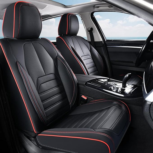 Coverado Car Seat Covers Front Seats, Automotive Seat Covers, Waterproof Nappa Leather Car Seat Cover, Car Seat Cushion, Black Redline Seat Covers Carseat Cover Universal Fit for Most Cars