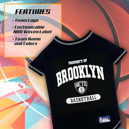 Pets First NBA Licensed Hoodies & T-shirt for Dogs & Cats, Brooklyn NETS, Small
