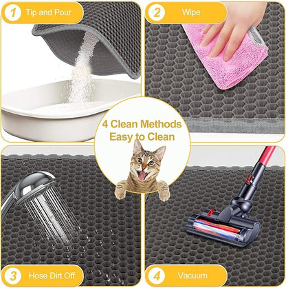 Cat Litter Mat 30" x 24" LARGE Size, Urine Proof Waterproof Sleeping Pad, Premium EVA No Phthalate, Washable Easy Clean, Trapping for Litter Box Anti Tracking Kitty Mats Gray