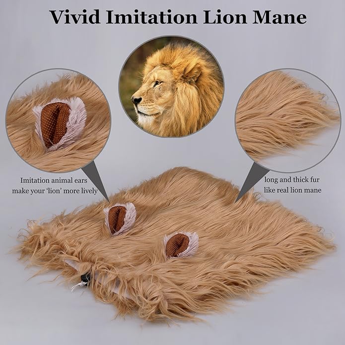 Onmygogo Lion Mane Wig for Dogs with Ears, Funny Pet Costumes for Halloween Christmas