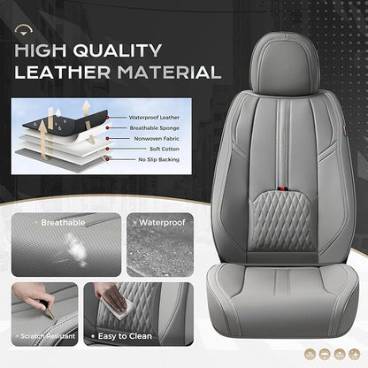 Coverado Car Seat Covers for Front Seat, Leather Seat Cover for Cars, Waterproof Seat Cover with Lumbar Support, Universal Car Seat Protector, Driver Seat Cushion Universal for Most Vehicles (Gray)