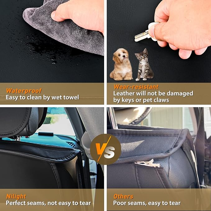 Nilight 5 Car Seat Covers Waterproof Faux Leather Cushions Anti-Slip Universal Fit for 5 Passenger Cars Hyundai Honda Accord Kia Civic Corolla Camry CR-V RAV4 Fusion SUV Truck (Full Set, Black)