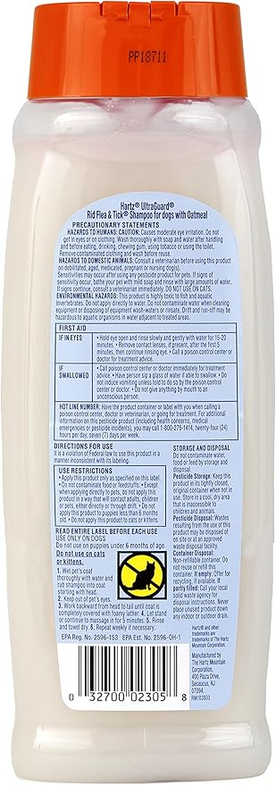 Hartz UltraGuard Rid Flea & Tick Oatmeal Dog Shampoo, 18 oz Bottle (Pack of 3)