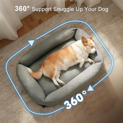 FURTIME Washable Dog Bed Medium Size Dogs, Rectangle Comfy Fluffy Small Dog Bed, Removable Zipper Cover Machine Wash, Orthopedic Bed Durable Pet Cuddler with Anti-Slip Bottom, 25x21x7 in, Dark Grey