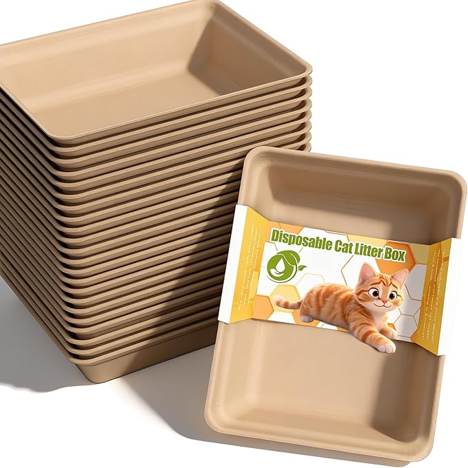 Disposable Litter Boxes for Cats Leak-Proof: 20-Pack Odor Control Sustainable Large Kitty Tray for Travel/Indoor Use