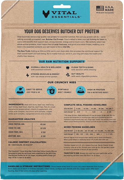 Vital Essentials Freeze Dried Dog Food, Raw Beef Crunchy Nibs | Complete Meal or Topper | 96% Beef, Organs & Bone | Limited Ingredient, High Protein, Grain Free Dry Dog Food | 14 oz Bag