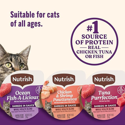 Nutrish Grain Free Ocean Lover's Whole Health Blend Variety Pack Wet Cat Food, 2.8 oz. Cup, 12 Count (Rachael Ray)