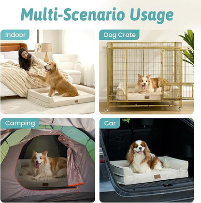 COZY KISS Orthopedic Dog Beds for Large Sized Dog, XL Bolster Pet Couch with Waterproof Lining, Egg Crate Foam Sofa for Pets Up to 100 lbs, U-Shaped, 44x32x7 inch, Beige