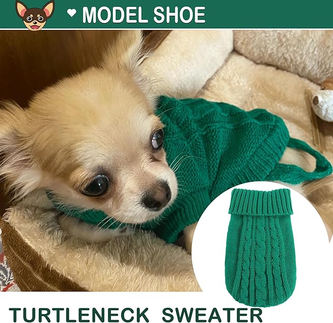 2 Pack Small Dog Sweaters Dog Christmas Sweater Turtleneck Knit Winter Warm Pullover Clothing Pet Cat Cold Weather Outfits for Small Dogs, Green and Purple, Large