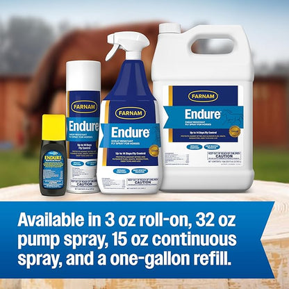 Farnam Endure Fly Spray for Horses - Long-Lasting Sweat-Resistant Fly Repellent, Repels Flies, Mosquitoes, Gnats and Ticks, Up to 14 Days Fly Control - 32 oz Spray