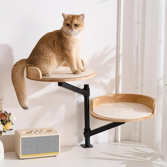 Cat Desk Bed for Indoor, 15.75" Double Cat Beds for Desk with Mats, 360° Rotating & Height Adjustable, Each Supports up to 22kg/48.5 lb, Modern Furniture for Office Desks and Gaming Tables
