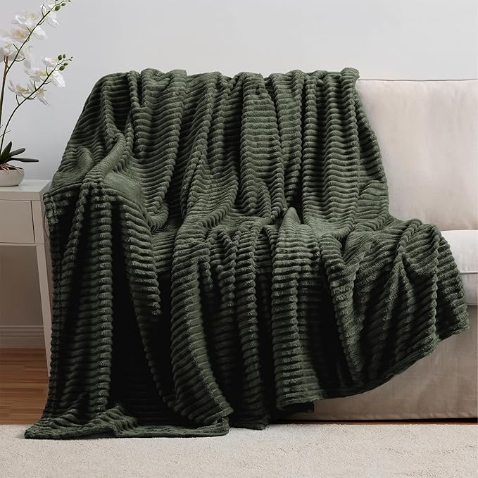 Nestl Green Throw Blanket for Couch - Cozy Warm Fuzzy Blankets for Women, Plush Small Fleece Throws for Girls - Olive Green, 50 x 60 Inches