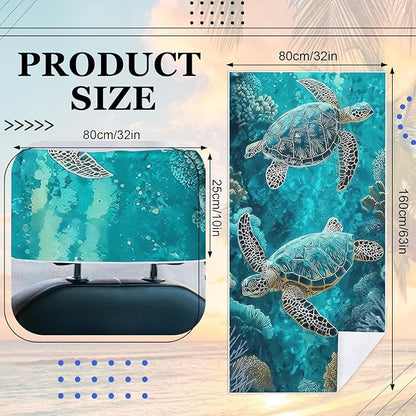 2 Pack Car Towel Seat Covers with Storage Bag, Multifunctional Towel for Gym Outdoor Sport, Picnic, Beach, Pet Dog Travel,Non-Slip Washable Car Seat Protector (Sea Turtles)