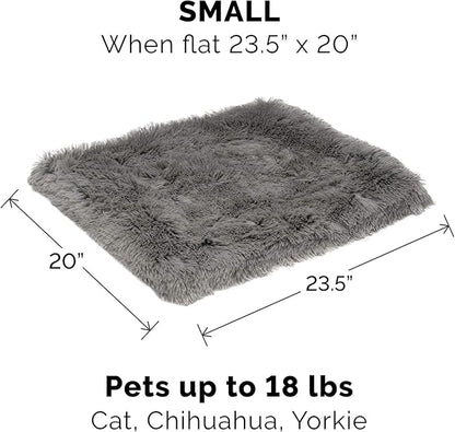 Furhaven Self-Warming Cat Bed for Indoor Cats, 4-Beds-in-1 & Washable - Plush Long Faux Fur Convertible Cuddler - Gray, Small
