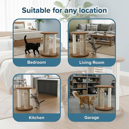 Cat Scratching Post - 3 Scratcher Posts with Carpeted Base Play Area and Perch - Furniture Scratching Deterrent for Indoor Cats by PETMAKER (Brown), Large