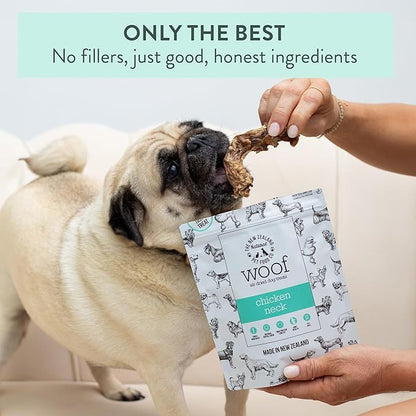 The New Zealand Natural Pet Food Co. - Air Dried WOOF Chicken Neck Treat - Mixer, or Topper - Air Dried, High Protein,Natural, Single Ingredient - 1.76oz