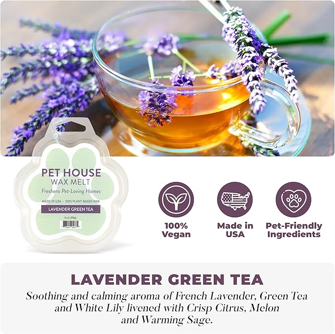 Pet House Lavender Green Tea Spring Scented Wax Melts - Long-Lasting Plant Based Soy Wax Melts Pet Friendly Pack of 2