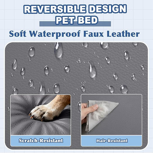 Vonabem Outdoor Waterproof Dog Bed Washable, Extra Large XL Pet beds 44 inch, Leather Anti-Slip Kennel Pads with Removable Cover Reversible, 44"x32" Grey