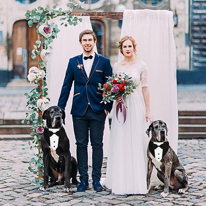 GOYOSWA Dog Tuxedo Suit Wedding Bandana Collar with Bow Tie, Adjustable Formal Dog Tux, Engagement Birthday Tuxedo for Small Medium Large Dogs Pets (Small: Neck 12.5”-21”)