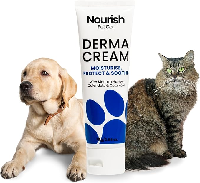 Nourish Pet Co. Derma Cream - Dog Skin Irritation Treatment, Hot Spot and Itch Relief for Dogs, Fast-Acting Moisturizing Formula, Soothes Dry Skin, Fragrance Free, 75g