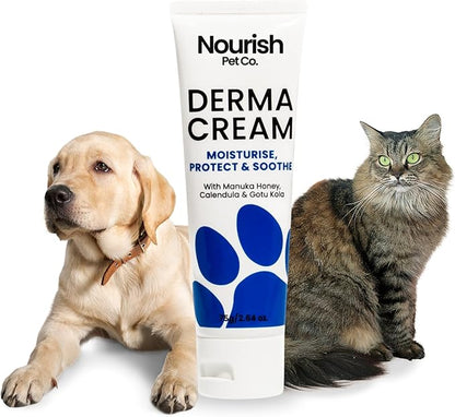 Nourish Pet Co. Derma Cream - Dog Skin Irritation Treatment, Hot Spot and Itch Relief for Dogs, Fast-Acting Moisturizing Formula, Soothes Dry Skin, Fragrance Free, 75g