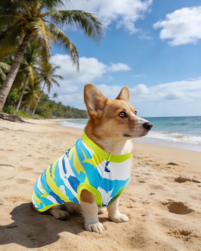 PET SHOW 4 Pack Summer Dog Shirts for Medium Dogs Boy UPF 50+ UV Sun Protection Cooling Clothes Tank Top Shark Puppy T-Shirts Pet Holiday Party Sleeveless Vest Blue(Large)