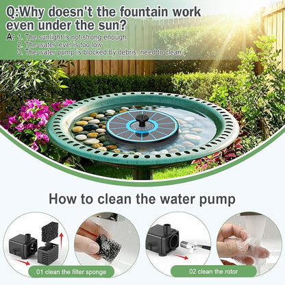Yzert Solar Fountain for Bird Bath Direct Sunlight High Efficiency 3.5W Glass Panel Solar Water Fountain Outdoor Garden Flower (Blue)