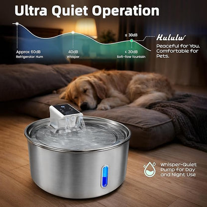 7L Stainless Steel Pet Water Fountain, Cordless Battery Powered for Cats & Dogs, Quiet Flow Automatic Dispenser with 4 Filters Included