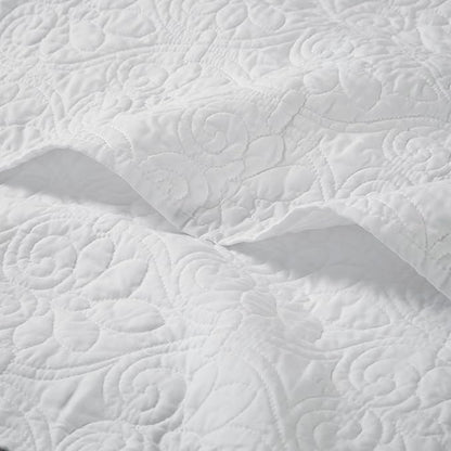 Madison Park Throw Blanket - Reversible Damask Quilting Design, Soft Pre-washed Microfiber, Cotton Filled Spread, Cozy Summer Blanket - Throw for Living Room Couch, Sofa, Bed, Quebec, 60x70", White