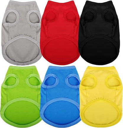 Paiaite 6 Pieces Plain Dog Shirt Sleeveless Puppy Cotton Dog Shirts Breathable Pet Apparel Tank Top Colorful Puppy Sweatshirt Clothes for Small Medium Dogs XL